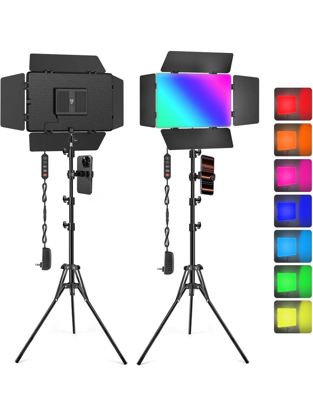 2-Pack LED Video Light Kit with 63" Tripod Stand, RGB Dimmable Panels